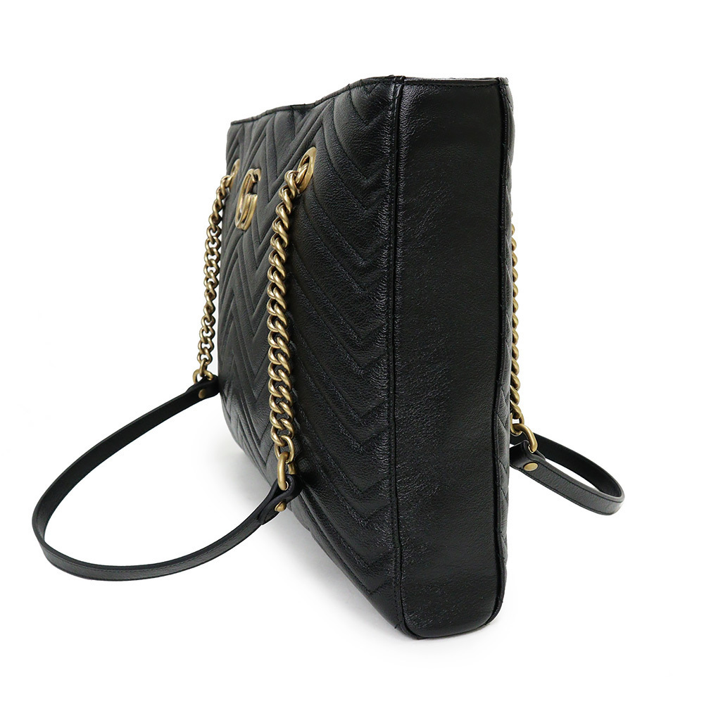 Gucci GG Marmont Medium Chain Tote Handbag Quilted Leather Black - Picture 4 of 8